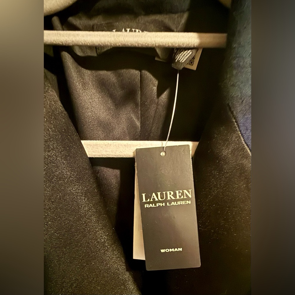 Lauren Ralph Lauren Green Navy Plaid Blazer Black Satin Trim Holiday Preppy 20W - Picture 7 of 9
